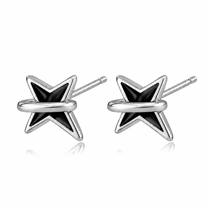Aretes Estrella Negra de Cuatro Puntas