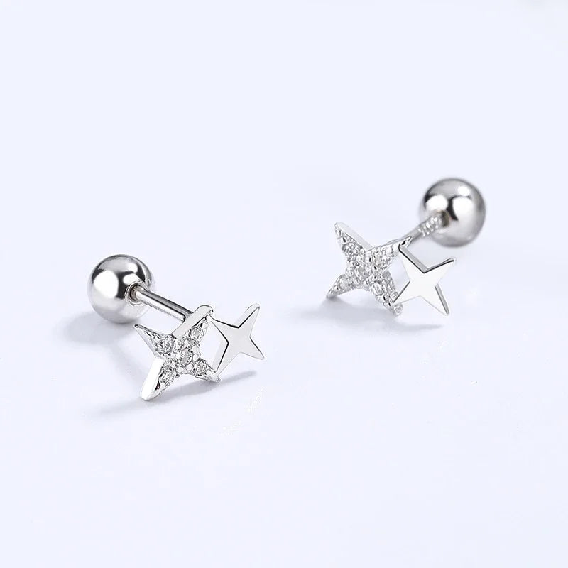 Aretes Estrella Brillante con Cierre de Rosca