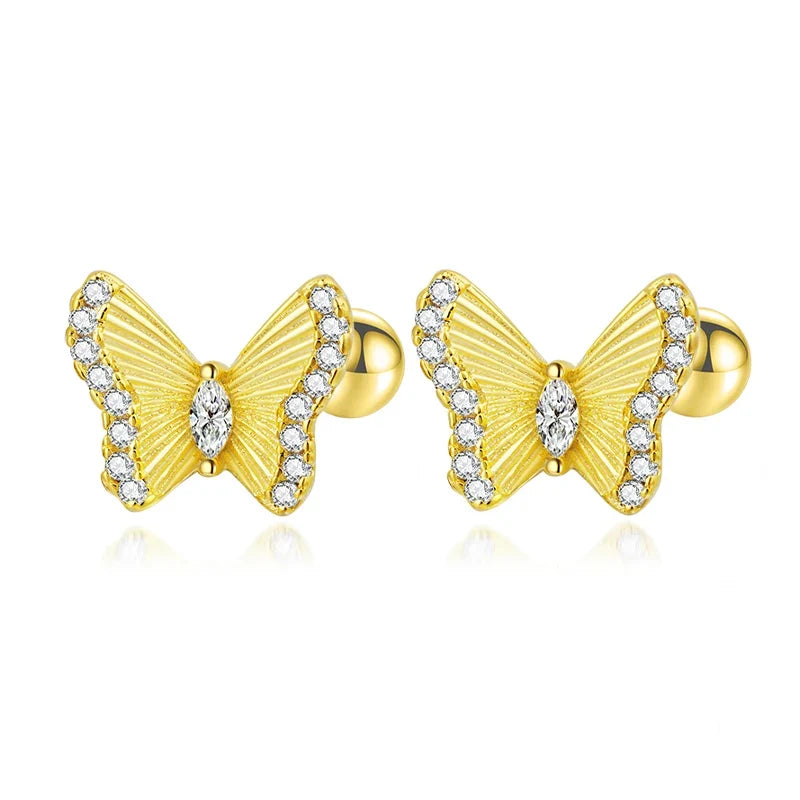 Aretes Mariposa con Zirconias y Cierre de Rosca