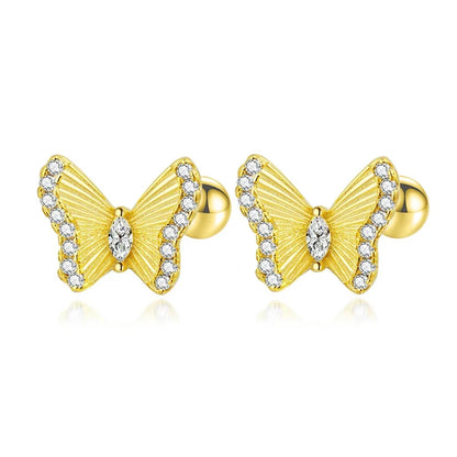 Aretes Mariposa con Zirconias y Cierre de Rosca