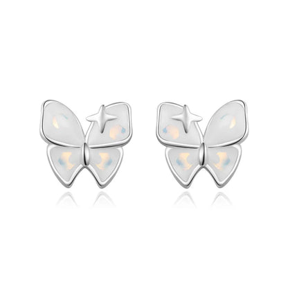 Aretes Mariposa Esmaltada Blanca