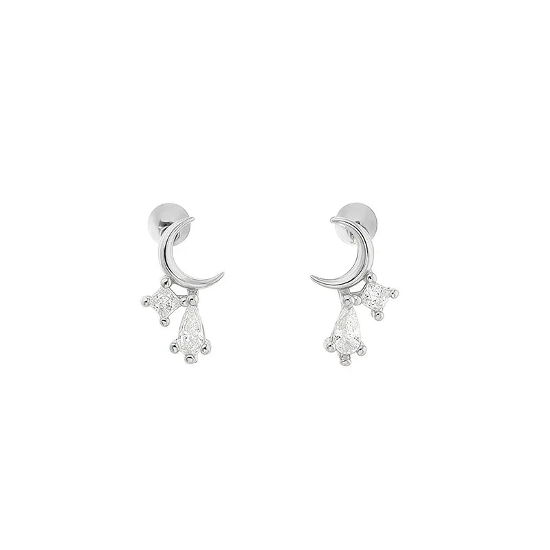 Aretes Luna con Zirconia en Gota