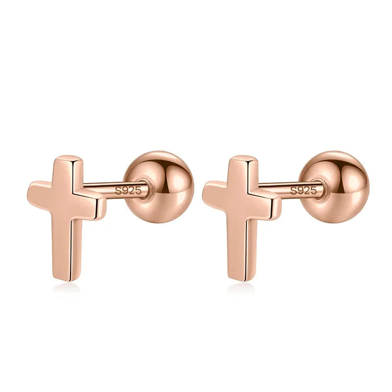 Aretes Mini Cruz con Cierre de Rosca