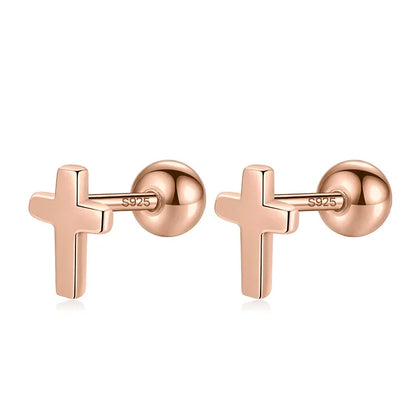 Aretes Mini Cruz con Cierre de Rosca