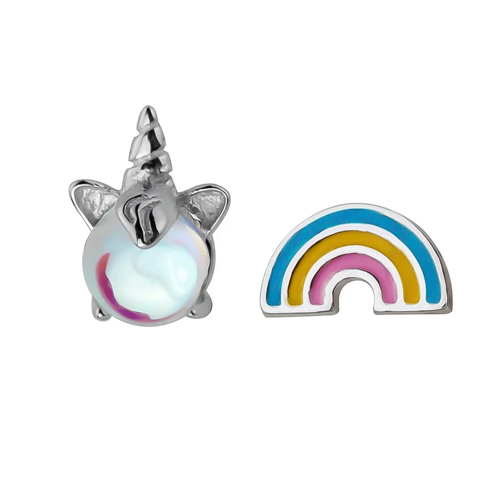Aretes Asimétricos Unicornio y Arcoíris