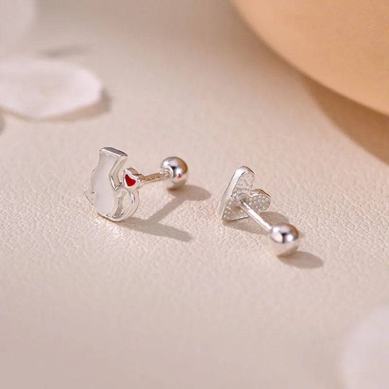 Aretes Asimétricos Gatito y Corazón
