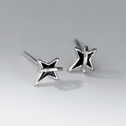 Aretes Estrella Negra de Cuatro Puntas