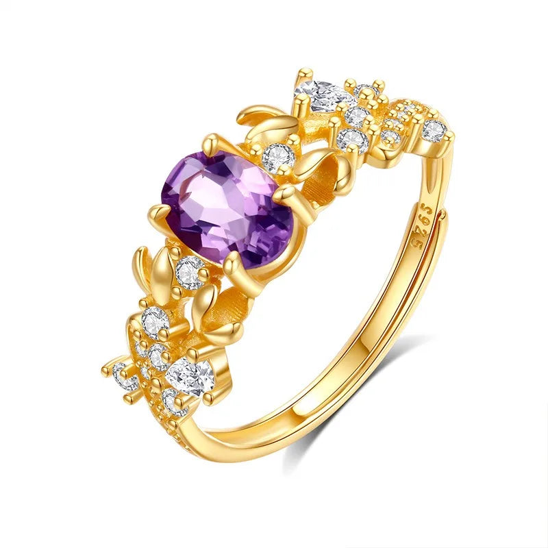 Anillo Flor con Cristal Natural Ajustable