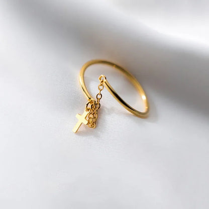 Anillo Cadena con Cruz Ajustable