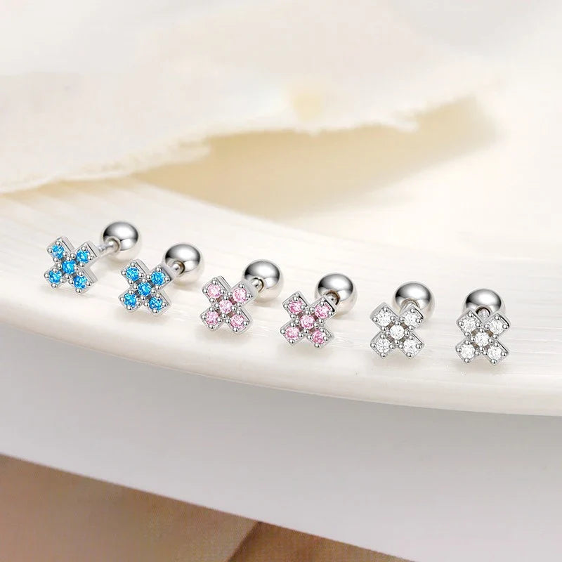 Aretes Cruz con Zirconias de Color