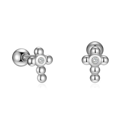 Aretes Cruz con Zirconias y Rosca en Dos Modelos