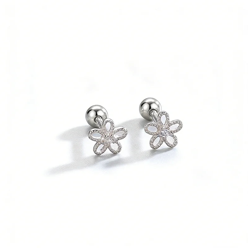 Aretes Flor con Zirconias y Cierre de Rosca