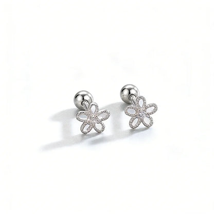 Aretes Flor con Zirconias y Cierre de Rosca