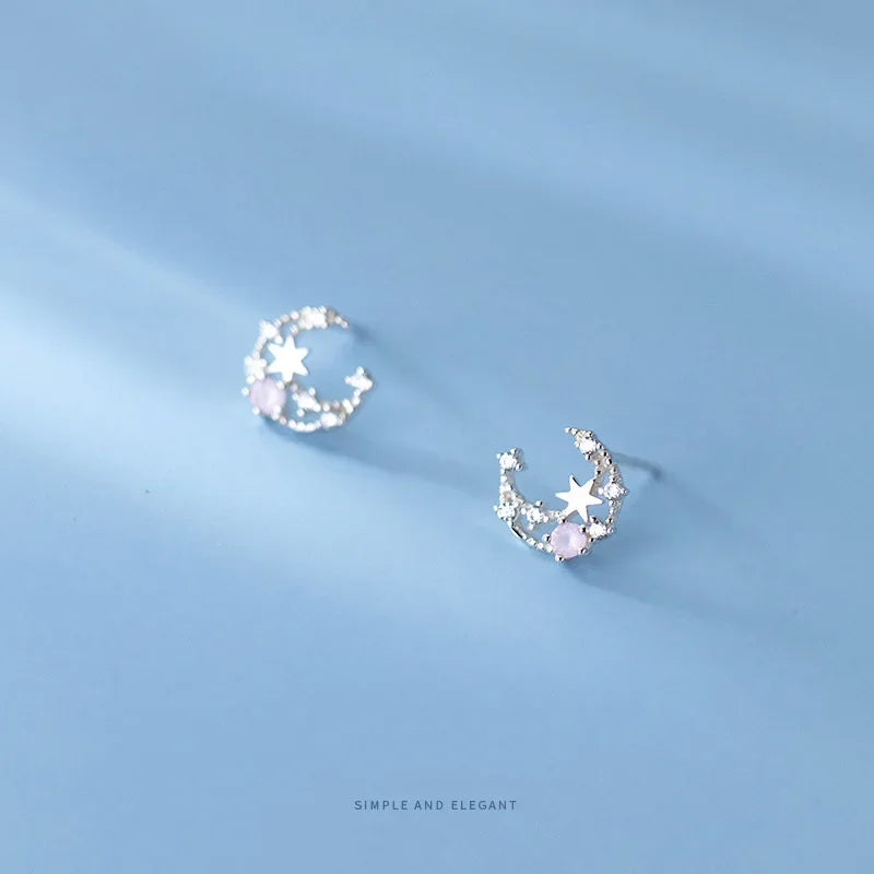 Aretes Luna y Estrella Brillantes