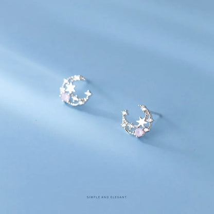 Aretes Luna y Estrella Brillantes