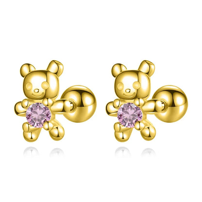 Aretes Osito con Piedra Rosa