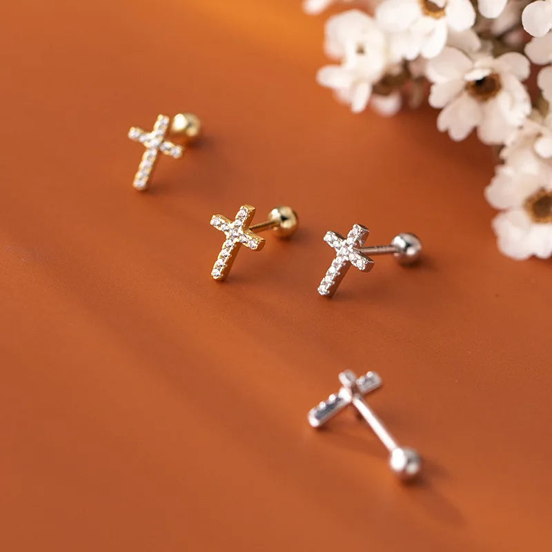 Aretes Cruz con Zirconias Redondas