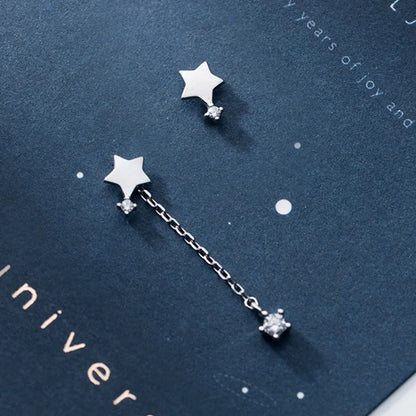 Aretes Asimétricos Estrella con Cadena