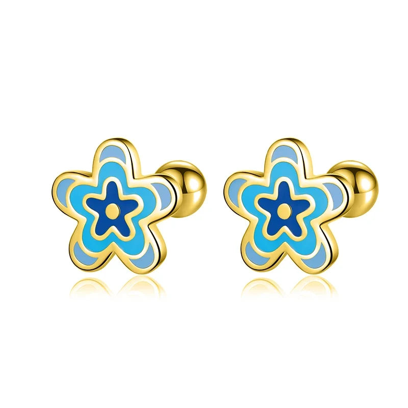 Aretes Flor Esmaltada Azul o Morada