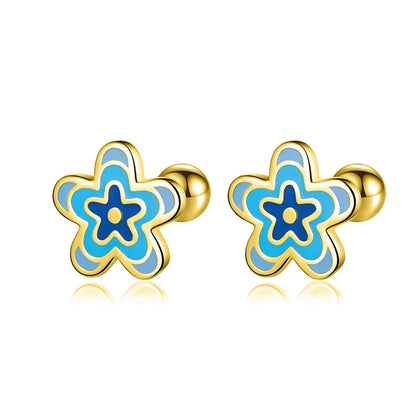 Aretes Flor Esmaltada Azul o Morada
