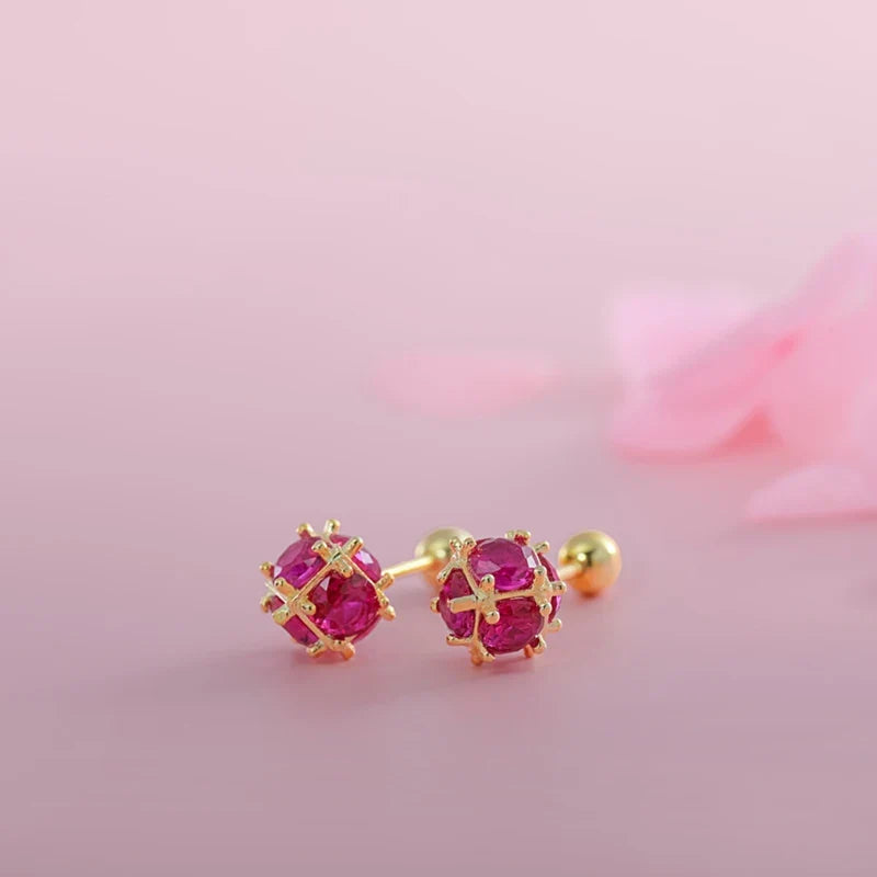 Aretes Esfera con Zirconia Roja