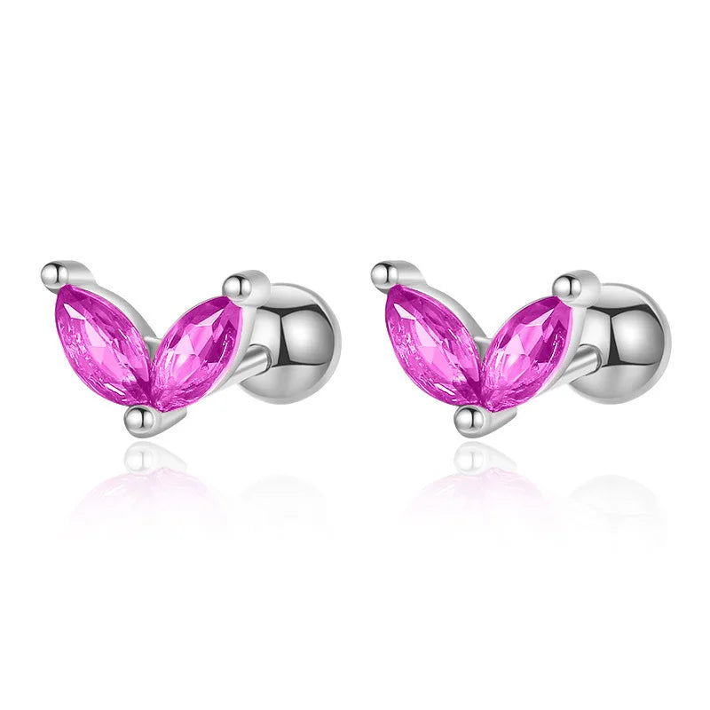 Aretes Zirconia de Color en Cuatro Formas con Rosca
