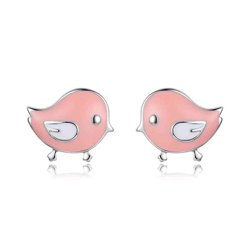 Aretes Pajaritos Rosas Esmaltados