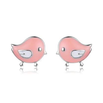 Aretes Pajaritos Rosas Esmaltados