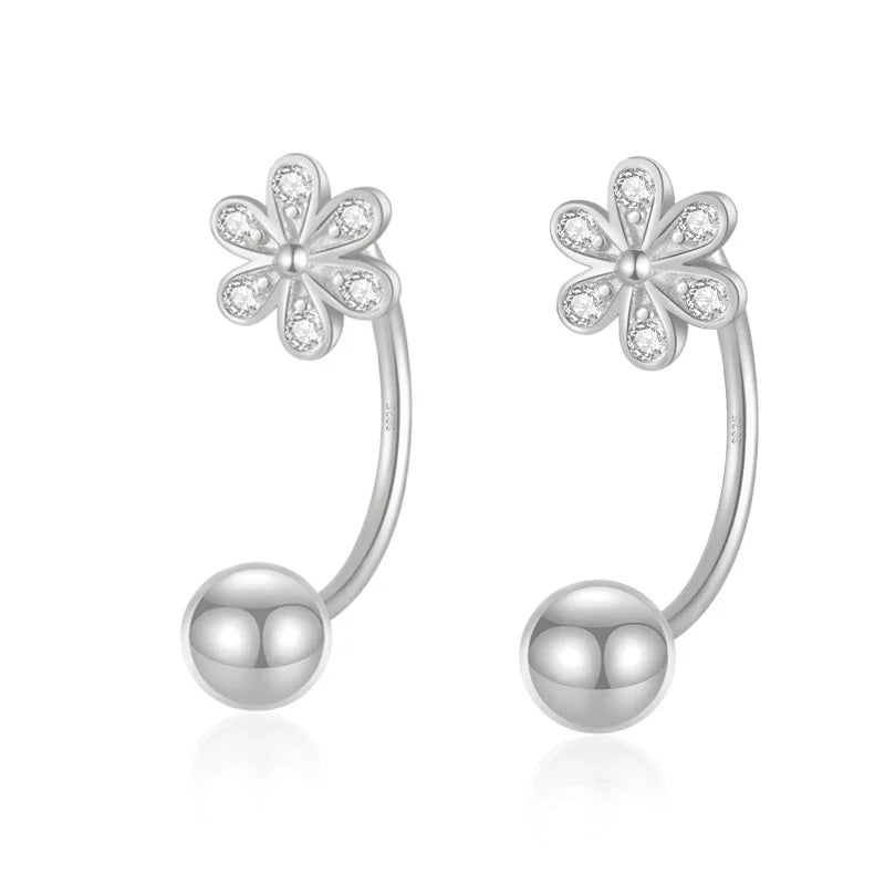 Aretes Flor Brillante con Cierre de Rosca
