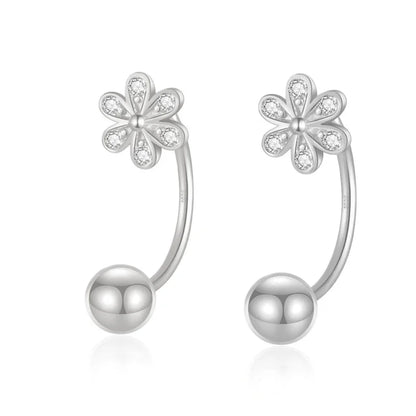 Aretes Flor Brillante con Cierre de Rosca
