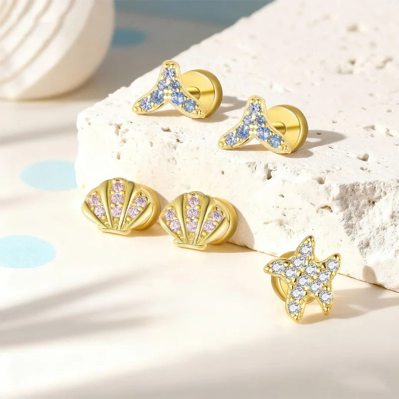Aretes Estrella de Mar, Concha y Sirena