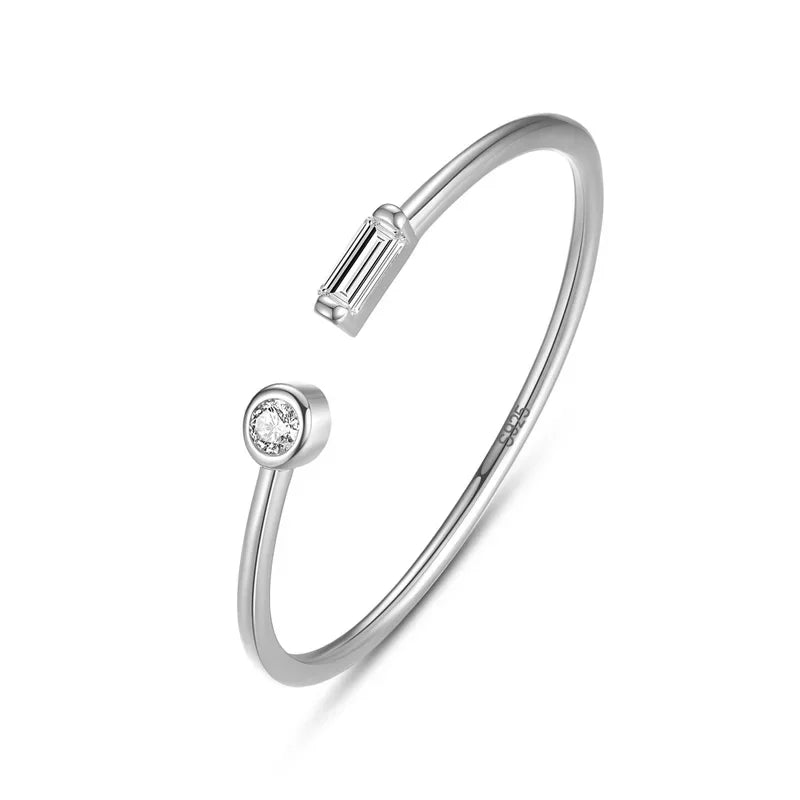 Anillo Abierto Cuadrado y Redondo con Zirconias