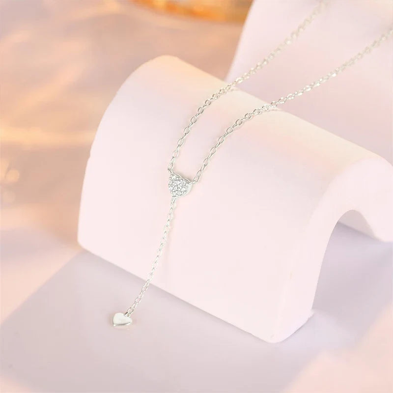 Collar en Y Corazón con Flecos