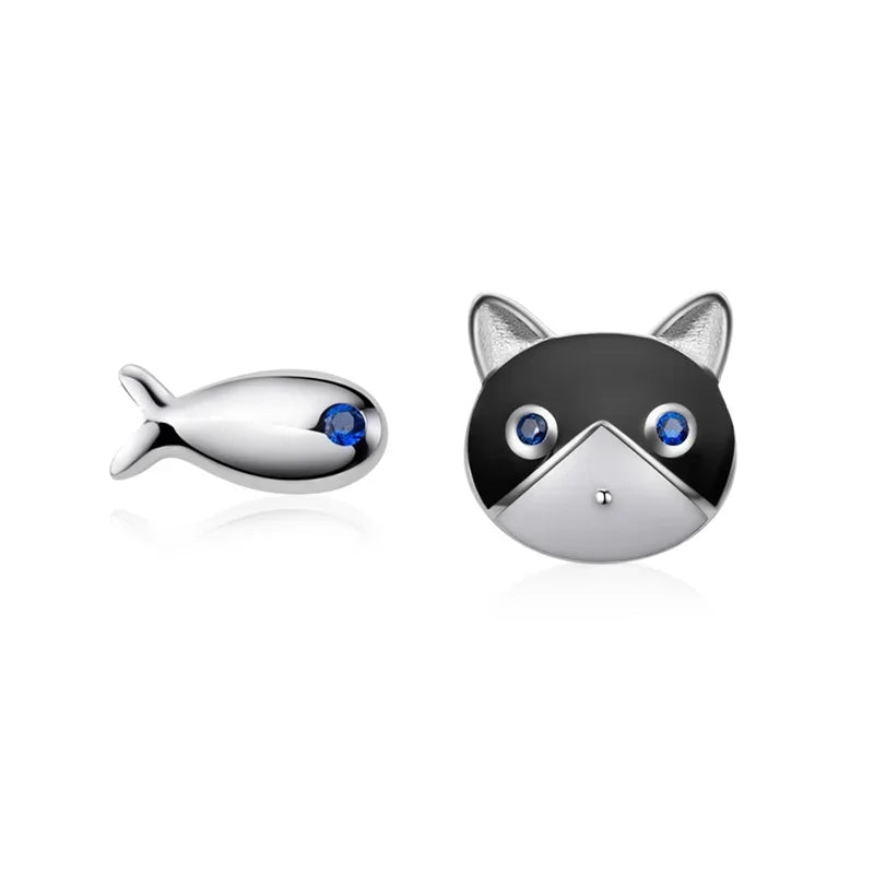 Aretes Gato y Pez Asimétricos