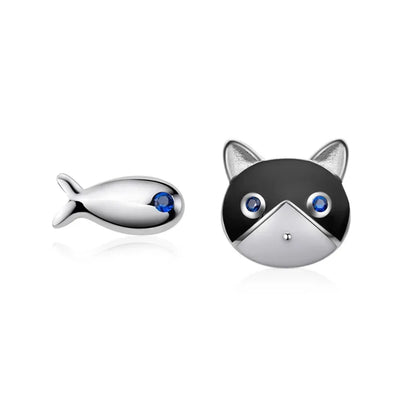 Aretes Gato y Pez Asimétricos