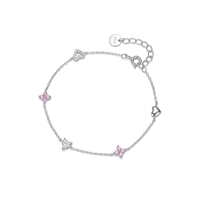 Collar Corazón y Flor con Zirconias Rosas