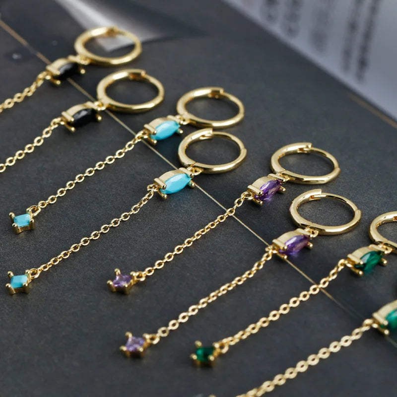 Arracadas con Borla de Cadenas y Zirconia de Color