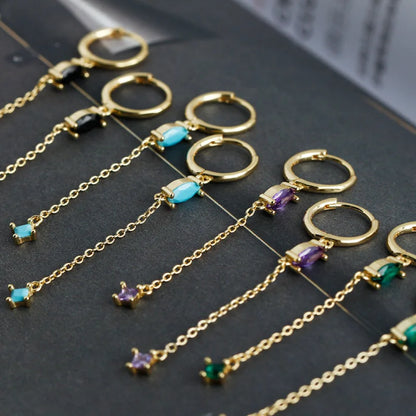 Arracadas con Borla de Cadenas y Zirconia de Color