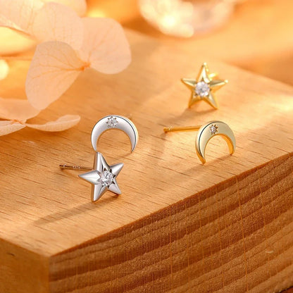 Aretes Estrella y Luna con Zirconia Redonda