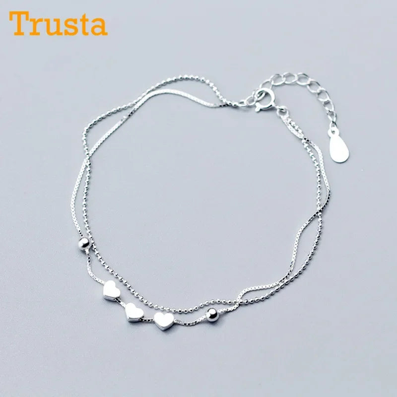 Pulsera Doble Capa Bolitas y Corazón