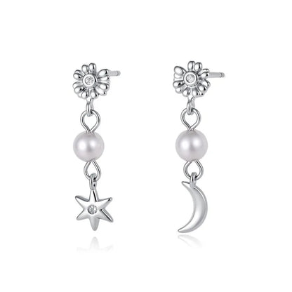 Aretes o Collar Luna y Estrella con Perla