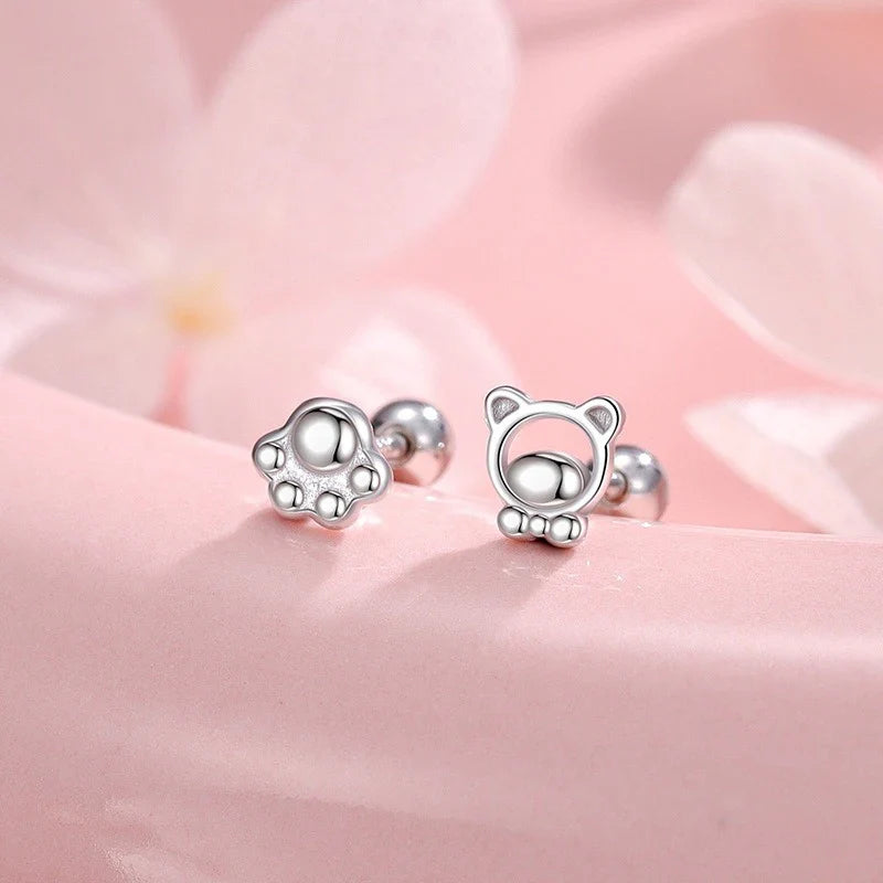 Aretes Huellita de Oso en Plateado u Oro Blanco