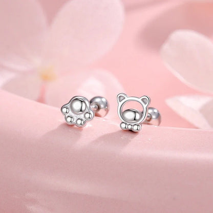 Aretes Huellita de Oso en Plateado u Oro Blanco
