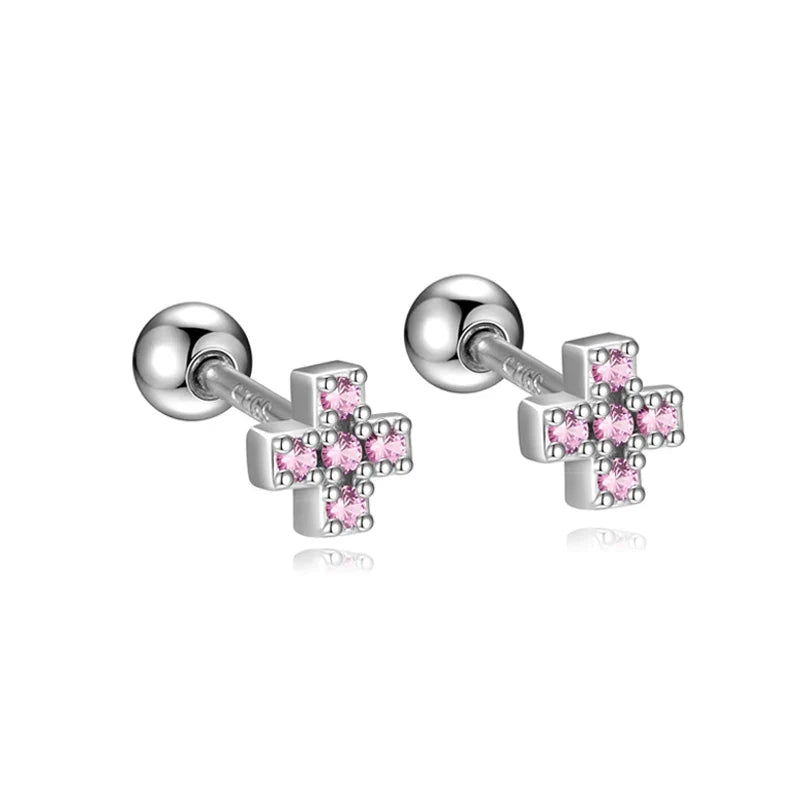 Aretes Cruz con Zirconias de Color