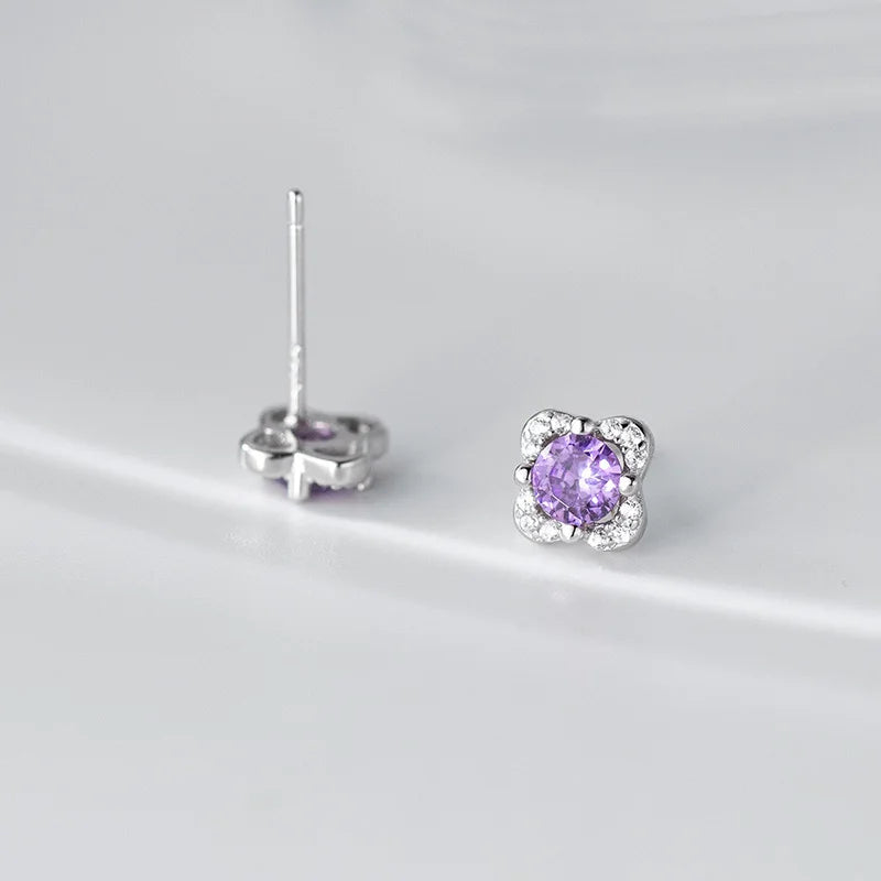 Aretes Flor con Zirconias Moradas
