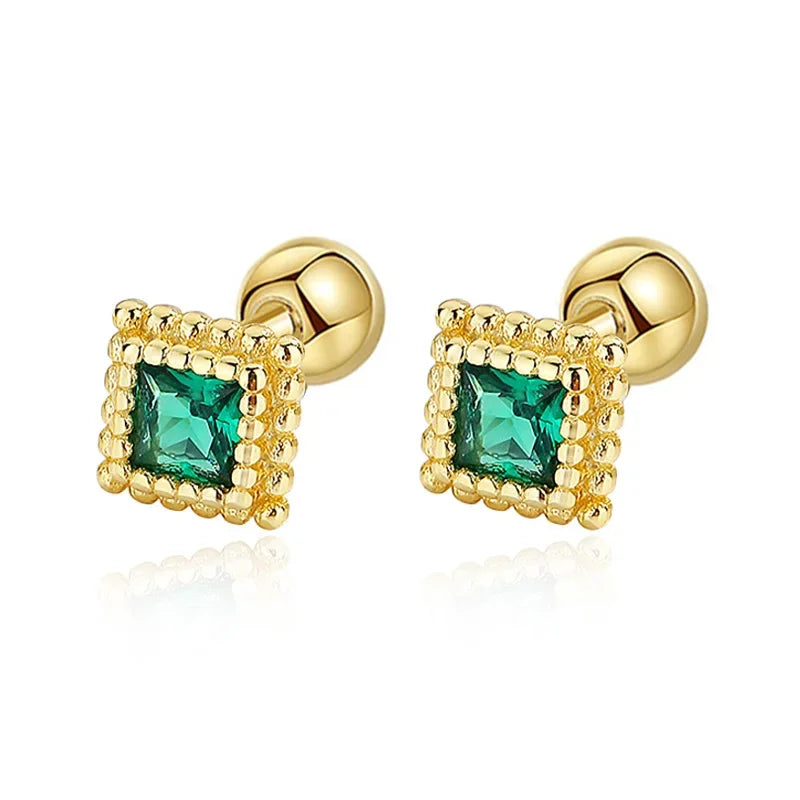 Aretes Cuadrado con Zirconia Verde