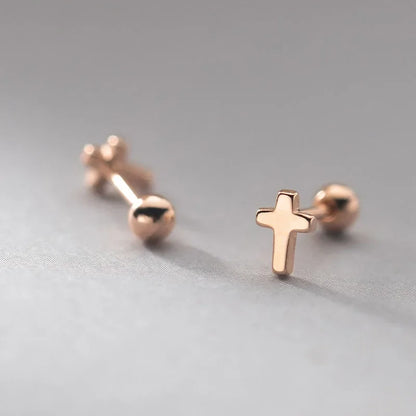Aretes Mini Cruz con Cierre de Rosca