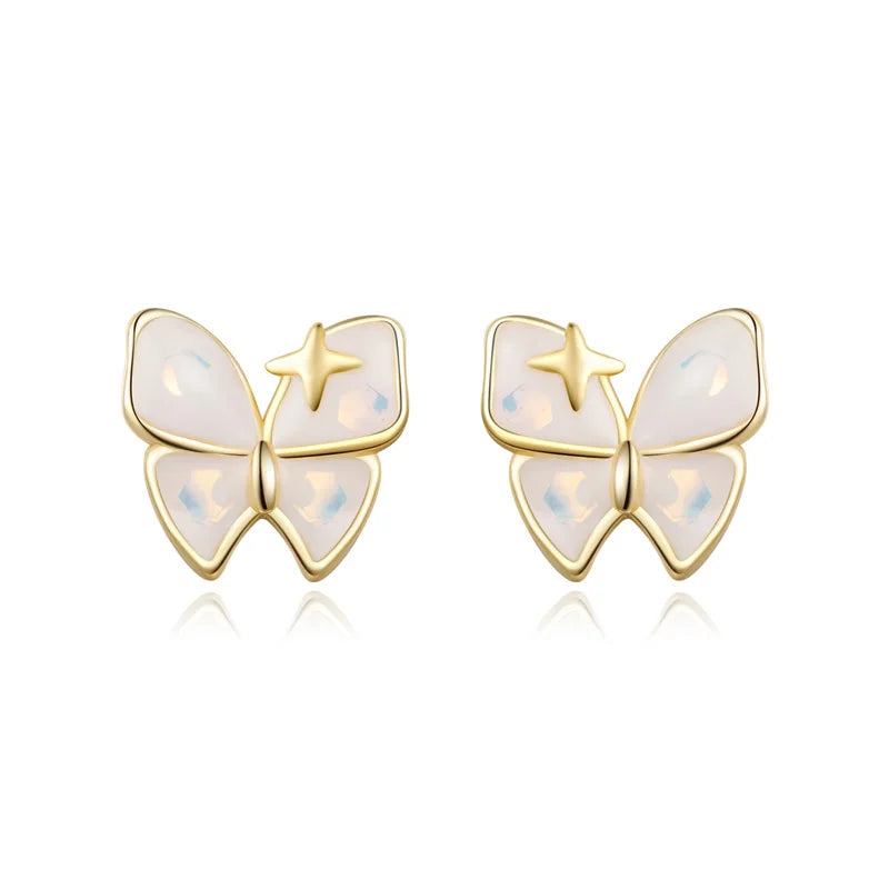 Aretes Mariposa Esmaltada Blanca