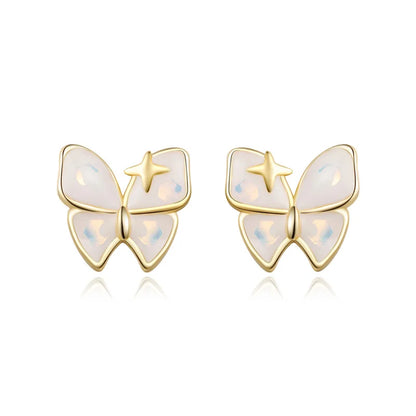 Aretes Mariposa Esmaltada Blanca