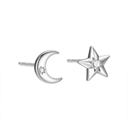Aretes Estrella y Luna con Zirconia Redonda